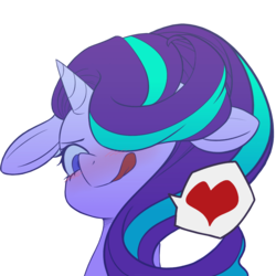 Size: 1400x1400 | Tagged: safe, artist:kaikoinu, edit, starlight glimmer, pony, unicorn, g4, blushing, bust, female, floppy ears, heart, licking, licking lips, pictogram, portrait, simple background, smiling, solo, speech bubble, tongue out, transparent background