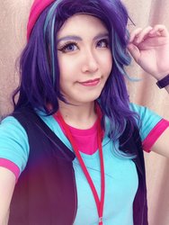 Size: 901x1200 | Tagged: safe, artist:nyakoppp, starlight glimmer, human, equestria girls, g4, beanie, clothes, cosplay, costume, female, hat, irl, irl human, photo, solo