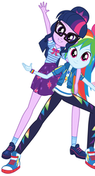 Size: 2419x4488 | Tagged: safe, rainbow dash, sci-twi, twilight sparkle, equestria girls, equestria girls series, g4, clothes, converse, duo, female, glasses, shoes, skirt, socks
