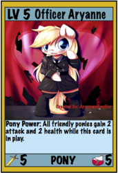 Size: 440x645 | Tagged: safe, artist:aryanne, artist:rodlee1000, oc, oc only, oc:aryanne, earth pony, pony, bipedal, boots, card, card game, clothes, female, shoes, uniform