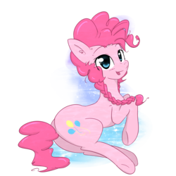 Size: 4000x4000 | Tagged: dead source, safe, artist:yinglung, pinkie pie, earth pony, pony, g4, alternate hairstyle, braid, female, happy, lying down, smiling, solo