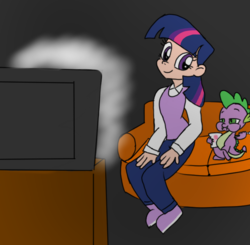 Size: 720x705 | Tagged: safe, artist:toyminator900, spike, twilight sparkle, human, g4, humanized