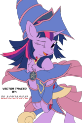 Size: 7816x11740 | Tagged: safe, artist:ardail, artist:blackjack42, twilight sparkle, pony, unicorn, semi-anthro, g4, absurd resolution, chest fluff, clothes, cosplay, costume, cute, dark magician girl, dark magician mare, dark magician twilight, ear fluff, female, looking at you, mare, one eye closed, open mouth, simple background, solo, transparent background, twiabetes, vector, vector trace, wink, yu-gi-oh!