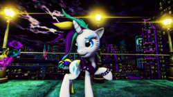 Size: 3840x2160 | Tagged: safe, artist:dj-chopin, rarity, pony, unicorn, g4, it isn't the mane thing about you, 3d, alternate hairstyle, city, clothes, female, flower, high res, lamppost, mare, night, punk, raripunk, smiling, solo, source filmmaker