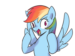 Size: 1024x768 | Tagged: safe, artist:haden-2375, rainbow dash, pegasus, pony, g4, derp, female, open mouth, simple background, solo, spread wings, white background, wings