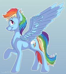 Size: 1024x1141 | Tagged: safe, artist:sonaartist, rainbow dash, pony, g4, backwards cutie mark, female, raised hoof, simple background, solo