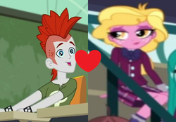 Size: 1026x714 | Tagged: safe, edit, edited screencap, screencap, crimson napalm, taffy shade, a little birdie told me, equestria girls, g4, my little pony equestria girls: better together, my little pony equestria girls: friendship games, background human, clothes, crimshade, cropped, crystal prep academy uniform, female, male, school uniform, shipping, shipping domino, straight, wrong aspect ratio