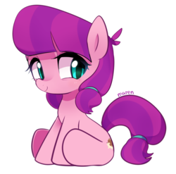 Size: 1009x995 | Tagged: safe, artist:maren, lily longsocks, earth pony, pony, g4, adorasocks, cute, cutie mark, daaaaaaaaaaaw, female, filly, hnnng, lilydorable, simple background, sitting, smiling, smol, solo