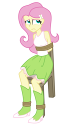 Size: 2015x3986 | Tagged: safe, artist:poniacz-internetuff, fluttershy, equestria girls, g4, putting your hoof down, bondage, boots, chair, clothes, equestria girls interpretation, female, high heel boots, high res, rope, rope bondage, scene interpretation, shoes, simple background, sitting, skirt, solo, tank top, tied up, transparent background