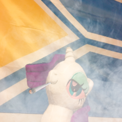 Size: 1005x1004 | Tagged: safe, rarity, g4, drugs, flag, high, irl, joint, marijuana, photo, plushie, russia, smoke, stoned, tuva