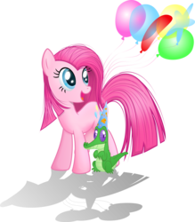 Size: 13344x15214 | Tagged: safe, artist:rainbownspeedash, gummy, pinkie pie, pony, g4, .ai available, absurd resolution, balloon, cute, diapinkes, happiness, happy, hat, party hat, pinkamena diane pie, simple background, smiling, transparent background, vector