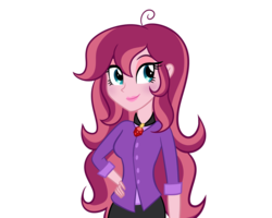 Size: 1000x800 | Tagged: dead source, safe, artist:wubcakeva, oc, oc only, oc:contralto, equestria girls, g4, adult, clothes, disguised siren, equestria girls-ified, gem, hand on hip, older, shirt, simple background, siren gem, smiling, solo, transparent background