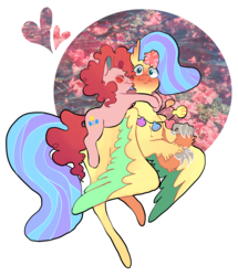 Size: 3373x3926 | Tagged: safe, artist:let-the-rainbow-remind-us, pinkie pie, princess skystar, classical hippogriff, earth pony, hippogriff, pony, g4, my little pony: the movie, blushing, duo, female, high res, lesbian, mare, ship:skypie, shipping