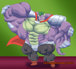 Size: 900x822 | Tagged: safe, artist:outlawmoruko, spike, dragon, g4, armpits, beefspike, knight spike, male, muscles, muscular male, overdeveloped muscles, warrior