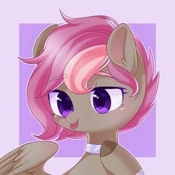 Size: 1500x1500 | Tagged: safe, artist:leafywind, oc, oc only, pegasus, pony, abstract background, bust, choker, female, heart eyes, mare, portrait, solo, tongue out, unshorn fetlocks, wingding eyes
