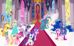 Size: 2218x1365 | Tagged: safe, artist:magister39, artist:selenaede, artist:user15432, applejack, fluttershy, pinkie pie, princess cadance, princess celestia, princess luna, rainbow dash, rarity, spike, starlight glimmer, twilight sparkle, alicorn, dragon, earth pony, fairy, human, pegasus, pony, unicorn, equestria girls, g4, baby dragon, barely eqg related, barely pony related, base used, canterlot, crossover, crown, ear piercing, earring, equestria girls style, equestria girls-ified, fairy wings, jewelry, mane six, nintendo, piercing, princess of friendship, princess of love, princess of the night, princess rosalina, regalia, rosalina, sparkly wings, stock vector, super mario bros., super smash bros., throne room, twilight sparkle (alicorn), wings