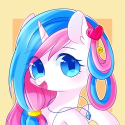 Size: 1500x1500 | Tagged: safe, artist:leafywind, oc, oc only, oc:snowy, pony, unicorn, abstract background, bust, female, mare, open mouth, portrait, solo