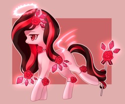 Size: 1800x1500 | Tagged: safe, artist:leafywind, oc, oc only, oc:gothic rose, pony, abstract background, crystal, female, flower, halo, mare, rose, solo