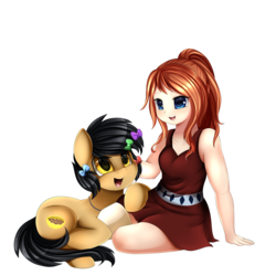 Size: 3518x3509 | Tagged: safe, artist:pridark, oc, oc only, earth pony, human, pony, bow, commission, cute, duo, female, hair bow, high res, simple background, transparent background