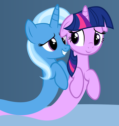 Size: 475x504 | Tagged: safe, artist:navitaserussirus, trixie, twilight sparkle, asktwixiegenies, g4, cropped, female, lesbian, ship:twixie, shipping
