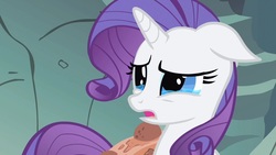 Size: 1280x720 | Tagged: safe, screencap, rarity, pony, a dog and pony show, g4, female, floppy ears, mare, solo, teary eyes