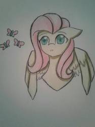 Size: 1200x1600 | Tagged: safe, artist:ponime11, fluttershy, pony, g4, bust, female, portrait, solo, traditional art