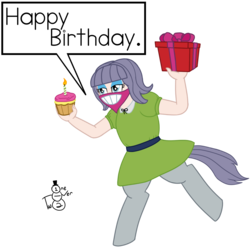 Size: 1500x1500 | Tagged: safe, artist:oneovertwo, oc, oc only, oc:margaret pie, satyr, birthday, cupcake, face mask, food, offspring, parent:limestone pie, present, simple background, transparent background