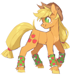 Size: 900x932 | Tagged: safe, artist:xenon, applejack, earth pony, pony, g4, applejack's hat, cowboy hat, female, freckles, hat, looking back, mare, polo wrap, simple background, solo, transparent background, unshorn fetlocks
