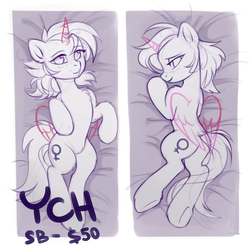 Size: 3172x3188 | Tagged: safe, artist:share dast, oc, oc only, pony, bed, body pillow, body pillow design, butt, commission, female, high res, plot, sketch, solo, your character here