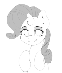 Size: 926x1082 | Tagged: safe, artist:lyrabop, rarity, pony, unicorn, g4, black and white, female, grayscale, looking at you, monochrome, simple background, solo