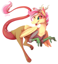 Size: 1020x1128 | Tagged: safe, artist:c-puff, oc, oc only, oc:europa (draconequus), draconequus, hybrid, cute, interspecies offspring, offspring, parent:discord, parent:fluttershy, parents:discoshy, solo