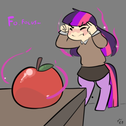 Size: 1000x1001 | Tagged: safe, artist:mt, oc, oc only, oc:glimmer, satyr, apple, food, magic, offspring, parent:twilight sparkle, solo