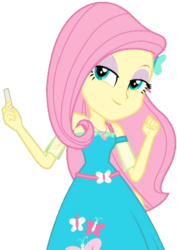 Size: 1450x2048 | Tagged: safe, artist:thebarsection, fluttershy, a little birdie told me, equestria girls, g4, my little pony equestria girls: better together, chalk, clothes, dress, female, geode of fauna, lidded eyes, magical geodes, simple background, smiling, smug, solo, transparent background