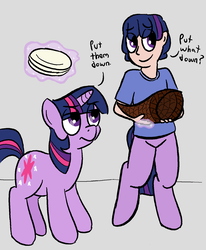 Size: 1324x1607 | Tagged: safe, artist:heretichesh, twilight sparkle, oc, oc:orion, pony, satyr, unicorn, g4, cornucopia, female, magic, male, mother and son, offspring, parent:twilight sparkle, unicorn twilight