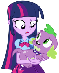 Size: 3040x3733 | Tagged: safe, artist:poniacz-internetuff, spike, twilight sparkle, dog, equestria girls, g4, backpack, clothes, duo, high res, open mouth, simple background, skirt, spike the dog, transparent background, twilight sparkle (alicorn), vector