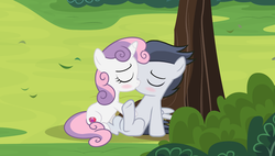 Size: 1602x908 | Tagged: safe, artist:lunaticdawn, rumble, sweetie belle, pegasus, pony, unicorn, g4, colt, duo, female, filly, foal, kiss on the lips, kissing, male, ship:rumbelle, shipping, straight