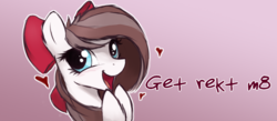 Size: 920x400 | Tagged: safe, artist:aurelleah, oc, oc only, oc:aurelleah, oc:aurry, pegasus, pony, blushing, bow, bust, clothes, cute, ear fluff, female, fluffy, gradient background, hair bow, happy, heart, looking at you, love, mare, ocbetes, open mouth, solo, squee