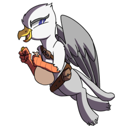 Size: 2814x2856 | Tagged: safe, artist:themodpony, oc, oc only, oc:wagner schönau, griffon, beak, belts, bits, flying, high res, male, money, money bag, pouch, solo, tail, wings