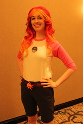 Size: 3456x5184 | Tagged: safe, artist:antshadow13, sunset shimmer, human, equestria girls, g4, my little pony equestria girls: legend of everfree, absurd resolution, camp everfree outfits, clothes, convention, cosplay, costume, equestria la, equestria la 2017, female, hand on hip, irl, irl human, photo, shorts, solo