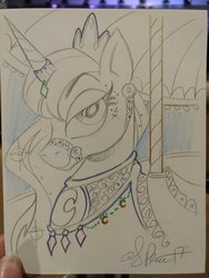 Size: 1536x2048 | Tagged: safe, artist:andypriceart, princess luna, pony, g4, carousel, female, mare, sketch, smiling, solo, traditional art