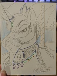 Size: 1536x2048 | Tagged: safe, artist:andy price, princess luna, pony, g4, carousel, female, mare, sketch, smiling, solo, traditional art