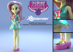 Size: 2658x1920 | Tagged: safe, artist:efk-san, fluttershy, equestria girls, g4, my little pony equestria girls: friendship games, 3d, blender, clothes, female, school spirit, solo