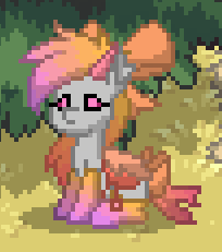 Size: 204x231 | Tagged: safe, artist:changelingtrash, oc, oc only, oc:orяo, changeling, pony, pony town, clothes, grass, ribbon, screenshots, sitting, solo, tree