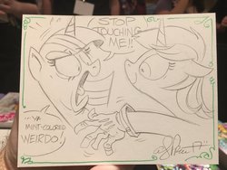 Size: 2048x1536 | Tagged: safe, artist:andypriceart, lyra heartstrings, twilight sparkle, pony, unicorn, g4, andy you magnificent bastard, clothes, female, gloves, hand, mare, sketch, speech bubble, that pony sure does love hands, traditional art