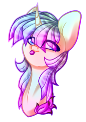 Size: 869x1226 | Tagged: safe, artist:immagoddampony, oc, oc only, oc:lily, orbite, original species, pony, unicorn, bust, female, mare, portrait, simple background, solo, tongue out, transparent background