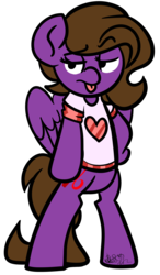 Size: 2311x3955 | Tagged: safe, artist:befishproductions, oc, oc only, oc:befish, pegasus, pony, bipedal, clothes, female, high res, mare, shirt, simple background, solo, tongue out, transparent background