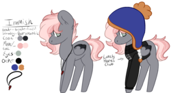 Size: 1706x929 | Tagged: safe, artist:sweetmelon556, oc, oc only, oc:immish, pegasus, pony, base used, clothes, genderfluid, multicolored hair, nonbinary, reference sheet, simple background, solo, sweater, transparent background