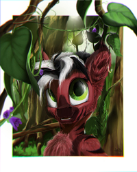 Size: 2207x2761 | Tagged: safe, artist:thelunarsea, oc, oc only, zebra, ambiguous gender, flower, forest, high res, solo, tree, zebra oc