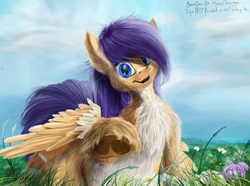 Size: 966x720 | Tagged: safe, artist:thelunarsea, oc, oc only, pony, chest fluff, flower, fluffy, grass, solo