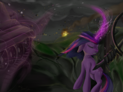 Size: 1600x1200 | Tagged: safe, artist:thelunarsea, twilight sparkle, pony, unicorn, fanfic:экипаж "броняши", g4, fanfic, fanfic art, female, magic, solo, tank (vehicle), telekinesis, world war ii